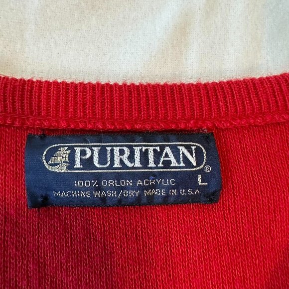 v neck red sweater made in USA. 100% orlon acrylic tagged L. best fits - Picture 2 of 3